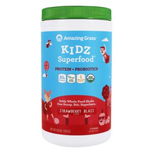 Mistura em pó para bebida Amazing Grass Kidz Superfood Protein + Probióticos Strawberry Blast - 15 porções