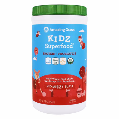 Mistura em pó para bebida Amazing Grass Kidz Superfood Protein + Probióticos Strawberry Blast - 15 porções