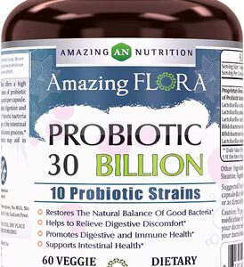 Probiótico Amazing Nutrition Amazing Flora 10 cepas -- 30 bilhões - 60 cápsulas vegetarianas