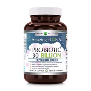 Probiótico Amazing Nutrition Amazing Flora 10 cepas -- 30 bilhões - 120 cápsulas vegetais