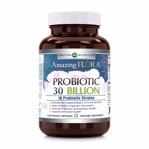 Probiótico Amazing Nutrition Amazing Flora 10 cepas -- 30 bilhões - 120 cápsulas vegetais