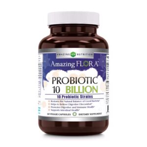 Probiótico Amazing Nutrition Amazing Flora 10 cepas -- 10 bilhões - 60 cápsulas vegetarianas