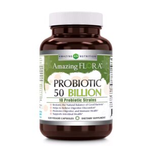 Probiótico Amazing Nutrition Amazing Flora 10 cepas -- 50 bilhões - 120 cápsulas vegetarianas