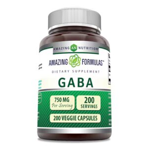 Amazing Nutrition Amazing Formulas GABA -- 750 mg - 200 Cápsulas Vegetais