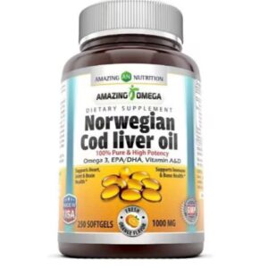 Óleo de fígado de bacalhau norueguês Amazing Nutrition Amazing Omega Laranja fresca -- 1000 mg - 2510 cápsulas gelatinosas