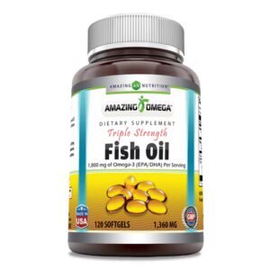 Amazing Nutrition Amazing Omega - Óleo de peixe de potência tripla - 1360 mg - 120 cápsulas gelatinosas