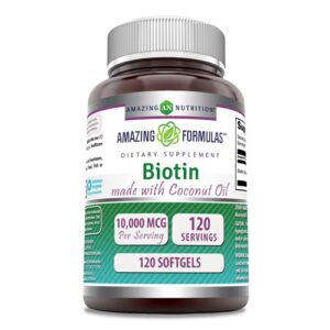 Biotina com óleo de coco da Amazing Nutrition - 10.000 mcg - 120 cápsulas gelatinosas