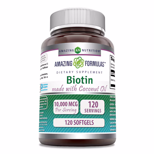Biotina com óleo de coco da Amazing Nutrition - 10.000 mcg - 120 cápsulas gelatinosas