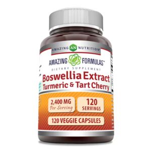 Extrato de Boswellia Amazing Nutrition, Cúrcuma e Cereja Azeda - 2400 mg - 120 Cápsulas Vegetarianas