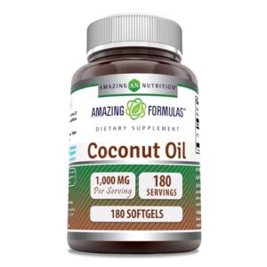 Óleo de coco extravirgem Amazing Nutrition - 1000 mg - 180 cápsulas gelatinosas
