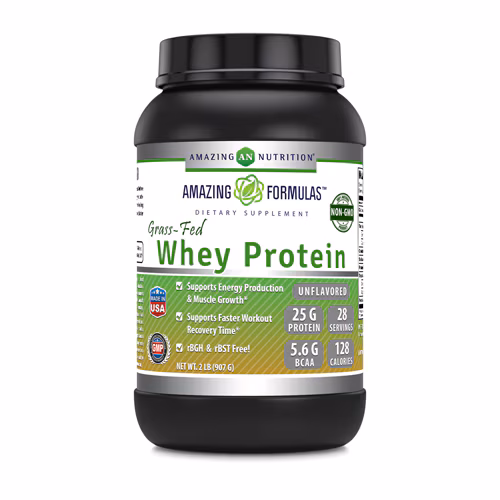 Proteína de soro de leite alimentada com capim Amazing Nutrition sem sabor - 2 lbs