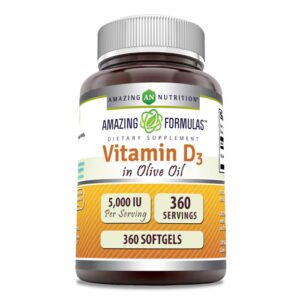 Vitamina D3 Amazing Nutrition com azeite de oliva orgânico - 5000 UI - 360 cápsulas gelatinosas