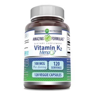 Vitamina K2 MenaQ7 da Amazing Nutrition - 100 mcg - 120 cápsulas vegetais