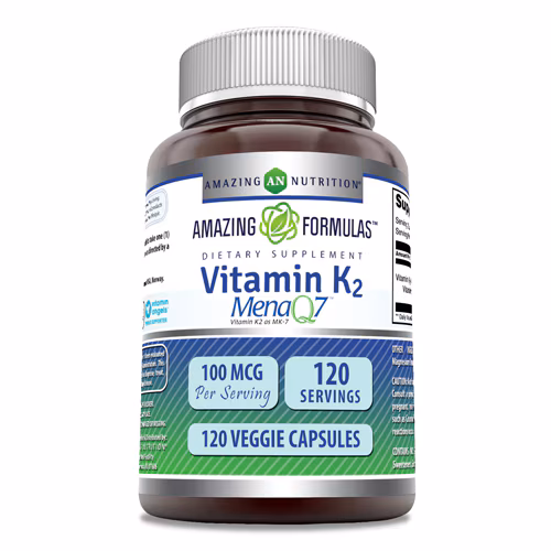 Vitamina K2 MenaQ7 da Amazing Nutrition - 100 mcg - 120 cápsulas vegetais