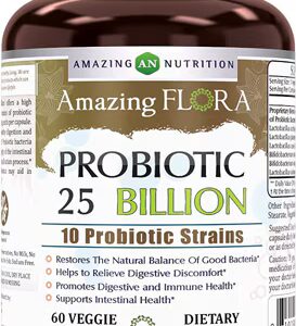 Amazing Omega Amazing Flora Probiótico 10 Cepas -- 25 bilhões - 60 Cápsulas Vegetarianas