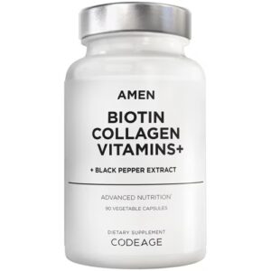 Peptídeos de colágeno, biotina e vitaminas C e E, folato, queratina, ácido hialurônico - 90 cápsulas vegetais