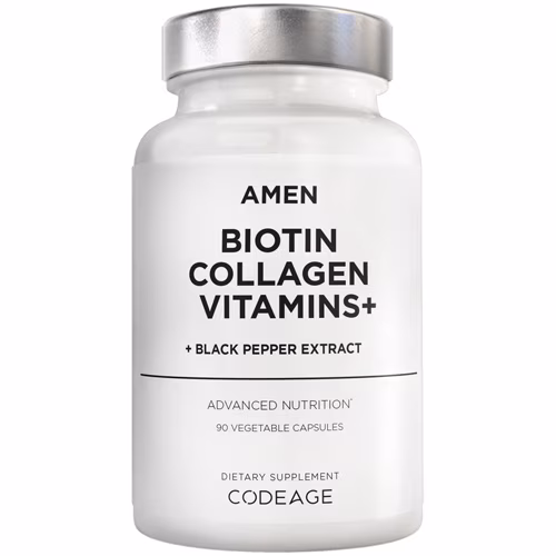 Peptídeos de colágeno, biotina e vitaminas C e E, folato, queratina, ácido hialurônico - 90 cápsulas vegetais