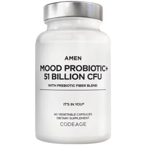 AMEN Mood Probiótico + 51 bilhões de UFC Suplemento de suporte imunológico digestivo Mood - 60 cápsulas