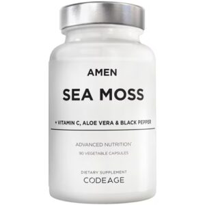 AMEN Sea Moss - Bladderwrack Bardana Vitamina C Aloe Vera Pimenta-do-reino Algas Marinhas Superalimento -- 90 Cápsulas Vegetais