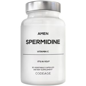 Suplemento de espermidina AMEN - Cloridrato de espermidina - Vitamina C, ácido ascórbico - Vegano - Não transgênico - 30 cápsulas