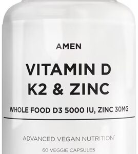 AMEN Vitamina D K2 e Zinco - D3 com K2 MK7 e Suplemento de Zinco Quelatado - 60 Cápsulas