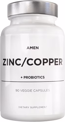 AMEN Zinco, Cobre e Probióticos - Picolinato de Zinco 50 mg - Suplemento Vegano - 90 Cápsulas