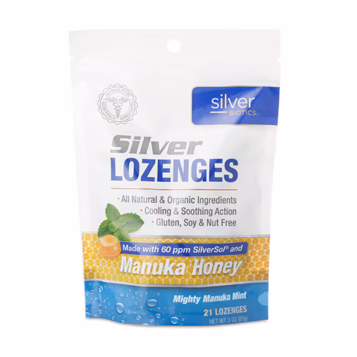 Pastilhas de prata American Biotech Labs Manuka Honey Mighty Mint - 21 pastilhas