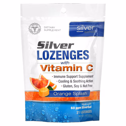 Pastilhas de prata com vitamina C, sabor laranja, da American Biotech Labs - 21 pastilhas