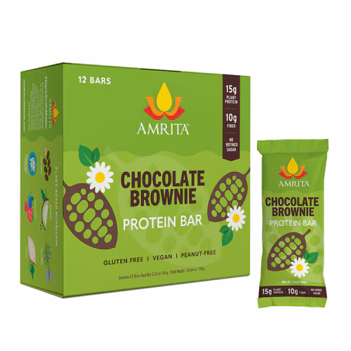Barras de proteína vegetal Amrita Brownie de chocolate - 12 barras