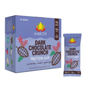 Barras de proteína vegetal Amrita com chocolate amargo crocante - 12 barras