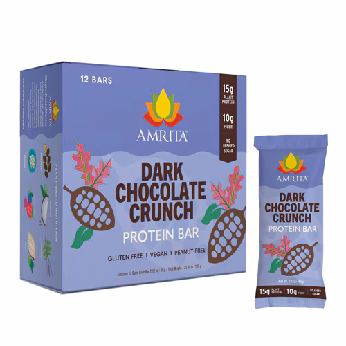 Barras de proteína vegetal Amrita com chocolate amargo crocante - 12 barras