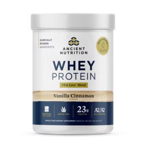 Proteína de soro de leite alimentada com capim da Ancient Nutrition - Baunilha e Canela Magras - 18 porções