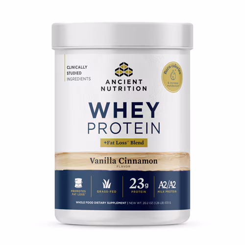Proteína de soro de leite alimentada com capim da Ancient Nutrition - Baunilha e Canela Magras - 18 porções