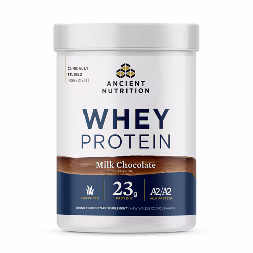 Proteína de soro de leite alimentada com capim da Ancient Nutrition com chocolate ao leite - 20 porções