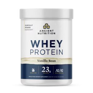 Proteína de soro de leite alimentada com capim da Ancient Nutrition, fava de baunilha - 20 porções