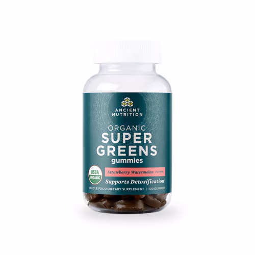 Ancient Nutrition Organic SuperGreens Gomas de Morango e Melancia - 100 Gomas