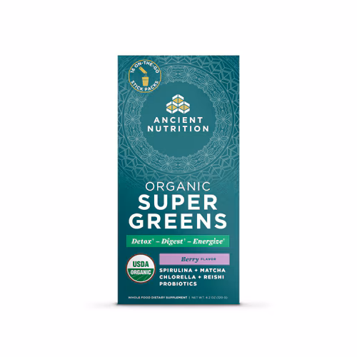 SuperGreens em pó orgânico de frutas vermelhas da Ancient Nutrition - 16 pacotes