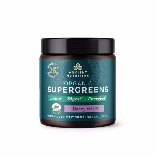 Pó SuperGreens Orgânico da Ancient Nutrition Detox Digest Energize, 12 Porções de Frutas Vermelhas -- 3,2 oz