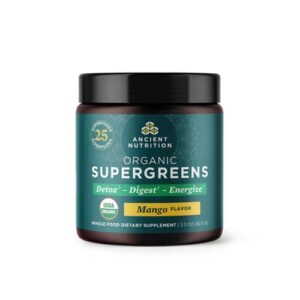 Pó SuperGreens Orgânico da Ancient Nutrition, Detox Digest Energize, 12 Porções de Manga -- 3,3 oz