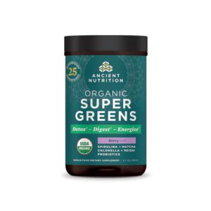 Pó SuperGreens Orgânico da Ancient Nutrition Detox Digest Energize, 25 Porções de Frutas Vermelhas -- 6,7 oz