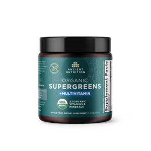 Ancient Nutrition Organic SuperGreens em pó + multivitamínico, 12 porções — 3,6 oz