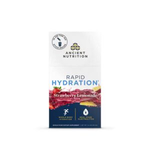 Pó de hidratação rápida Ancient Nutrition com limonada de morango - 16 pacotes