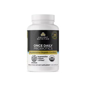 Probióticos Diários Regenerativos Orgânicos Certificados da Ancient Nutrition - 25 bilhões de UFC - 30 Cápsulas