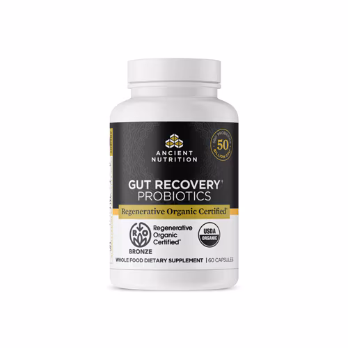 Probióticos para recuperação intestinal com certificação orgânica regenerativa da Ancient Nutrition - 50 bilhões de UFC - 60 cápsulas