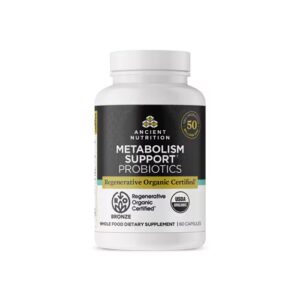 Probióticos orgânicos certificados e regenerativos da Ancient Nutrition para suporte ao metabolismo - 50 bilhões de UFC - 60 cápsulas