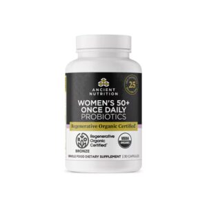Probióticos diários para mulheres acima de 50 anos, com certificação orgânica regenerativa da Ancient Nutrition — 25 bilhões de UFC — 30 cápsulas