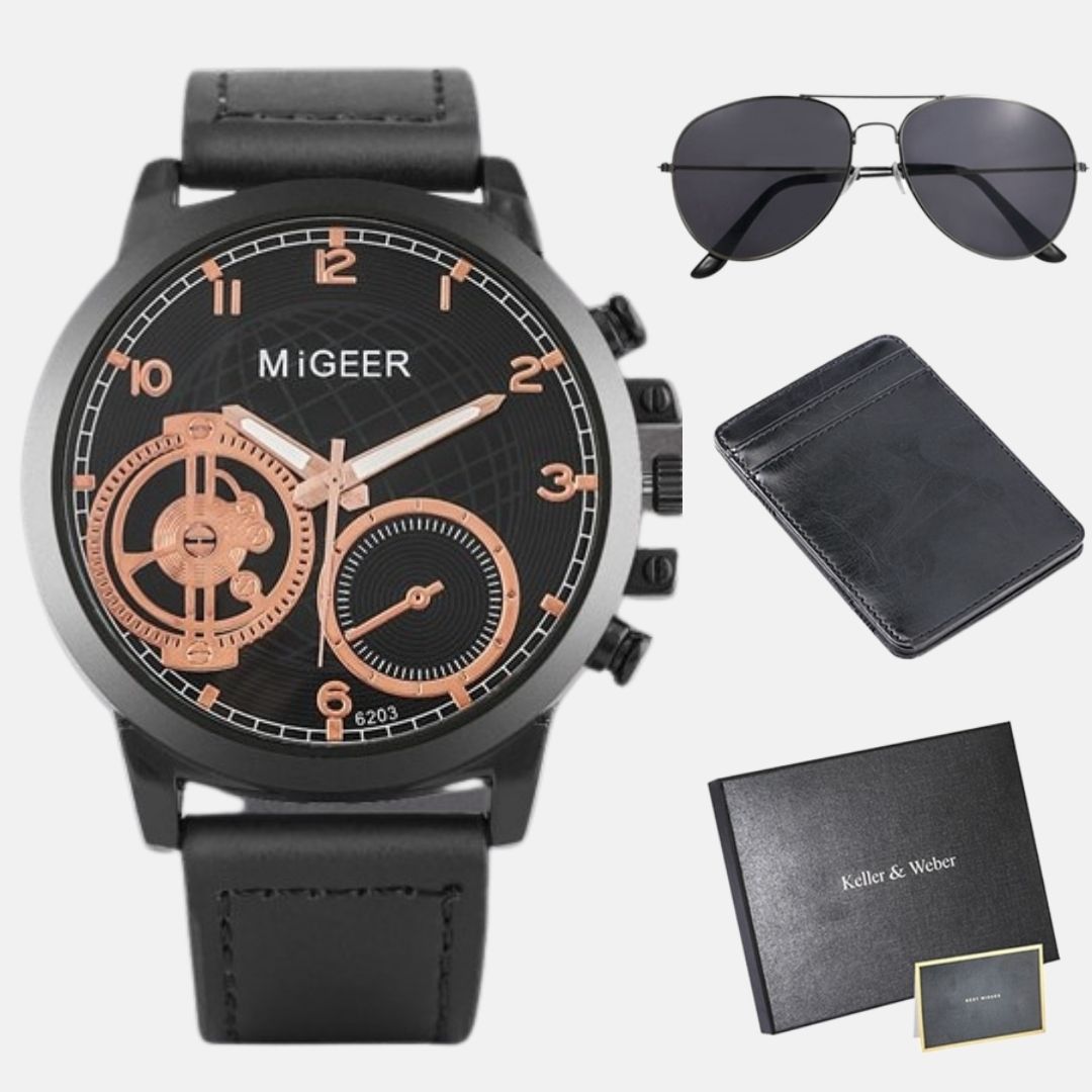 conjunto masculino relógio carteira óculos aviador conjunto masculino relógio carteira óculos aviador