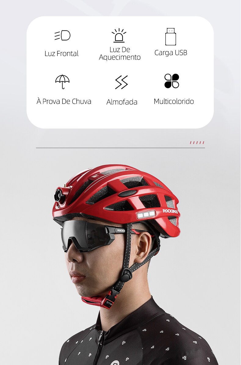 Capacete Ciclismo com Lanterna Profissional Masculino/Feminino RockBros