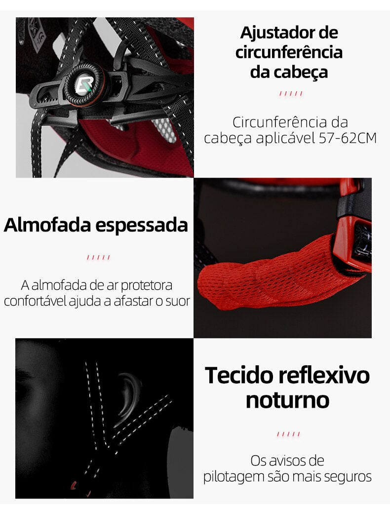 Capacete Ciclismo com Lanterna Profissional Masculino/Feminino RockBros
